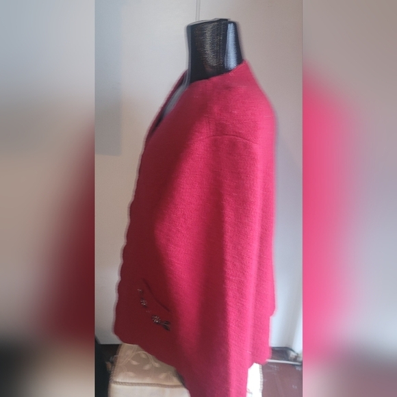 Lindor Red Pure Wool Embroidered Cottagecore Cardigan Sweater L - Picture 4 of 9